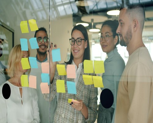 Team collaborating in a modern office space